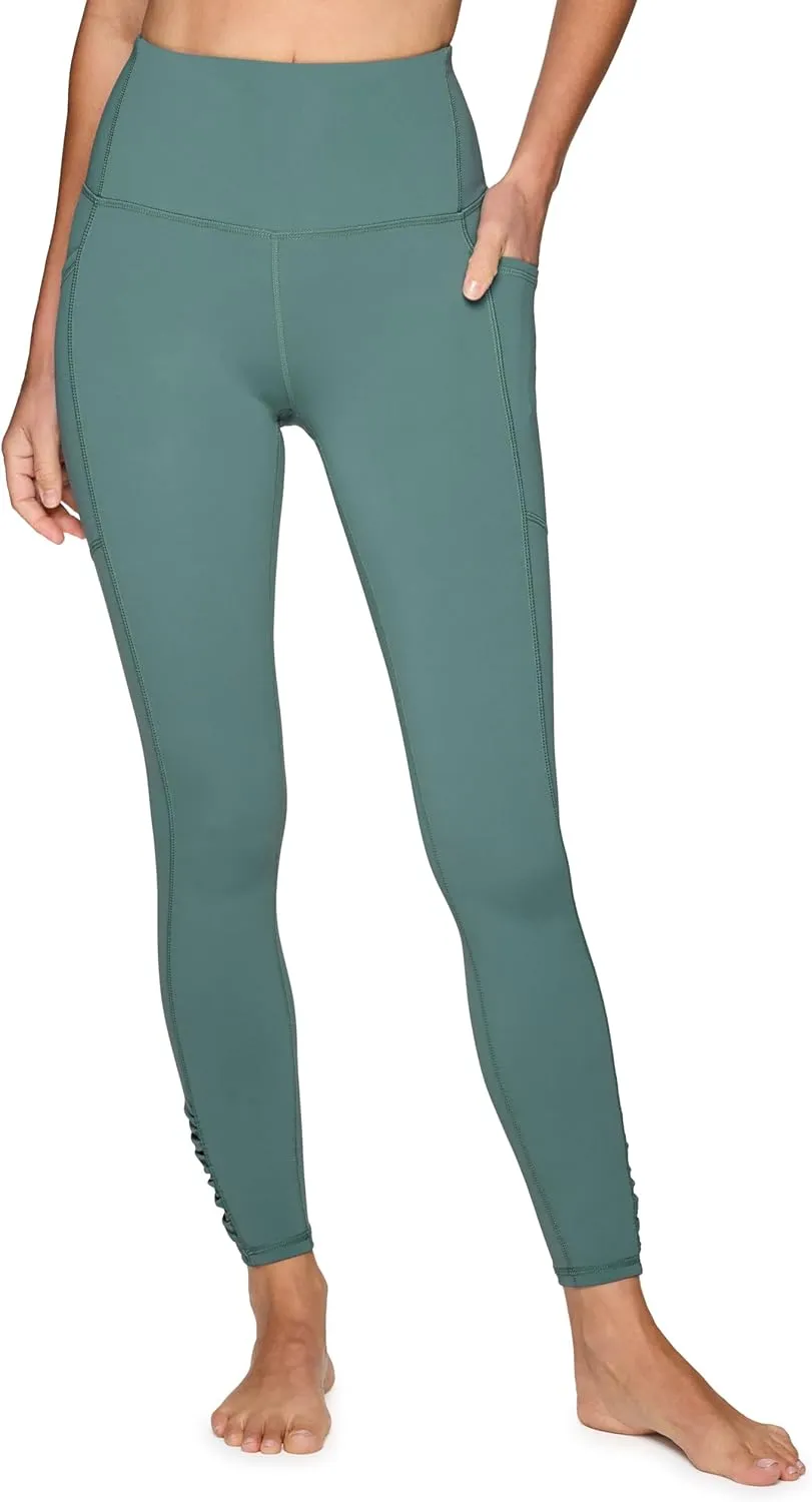 RBX Women's Full Length Fashion Workout Legging with Ruched Side, High Waisted Squat Proof Yoga Leggings with Pockets