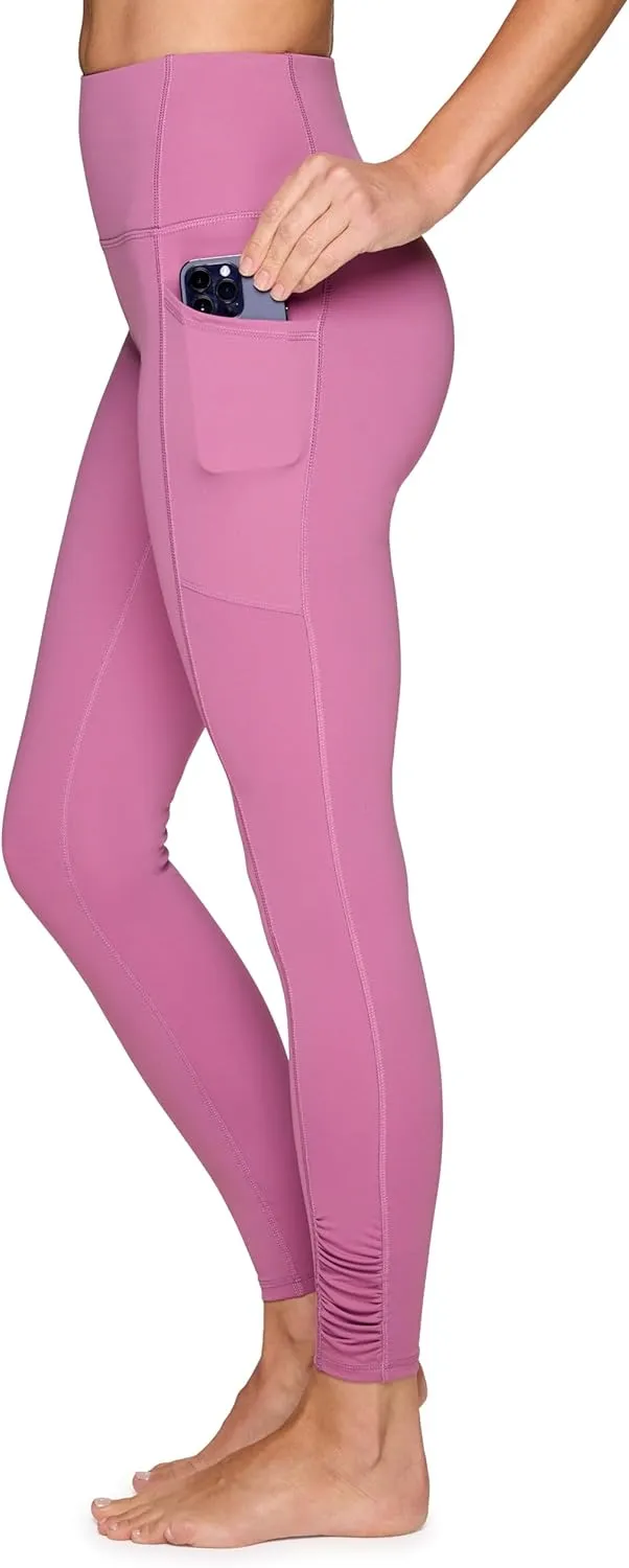 RBX Women's Full Length Fashion Workout Legging with Ruched Side, High Waisted Squat Proof Yoga Leggings with Pockets