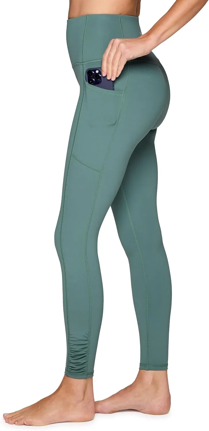RBX Women's Full Length Fashion Workout Legging with Ruched Side, High Waisted Squat Proof Yoga Leggings with Pockets