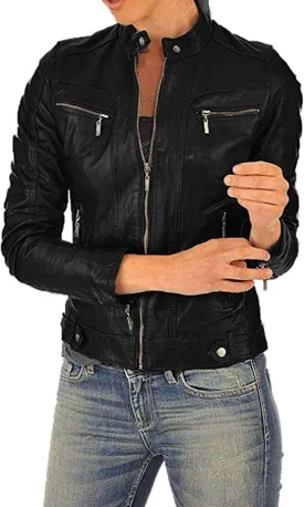 Rosemere Vintage Womens Casual Tan Brown Slim Fit Cafe Racer Attire Motorcycle Leather Jacket