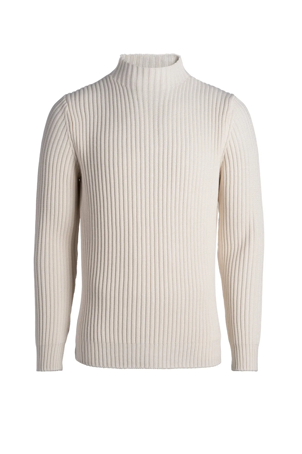 Round neck sweater made of merino wool, wide rib knit