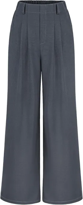 SeSe Code Women's Wide Leg Pants Elastic High Waisted Waffle Knit Casual Slacks Work Business Palazzo Trousers with Pockets