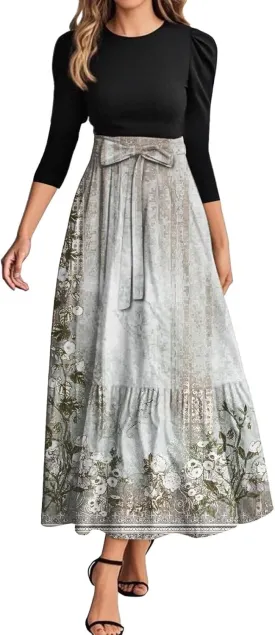 Summer Dresses for Women 2025 Elegant Classy 3/4 Length Sleeve Patchwork Flowy A Line Work Dresses Wedding Guest Wrap