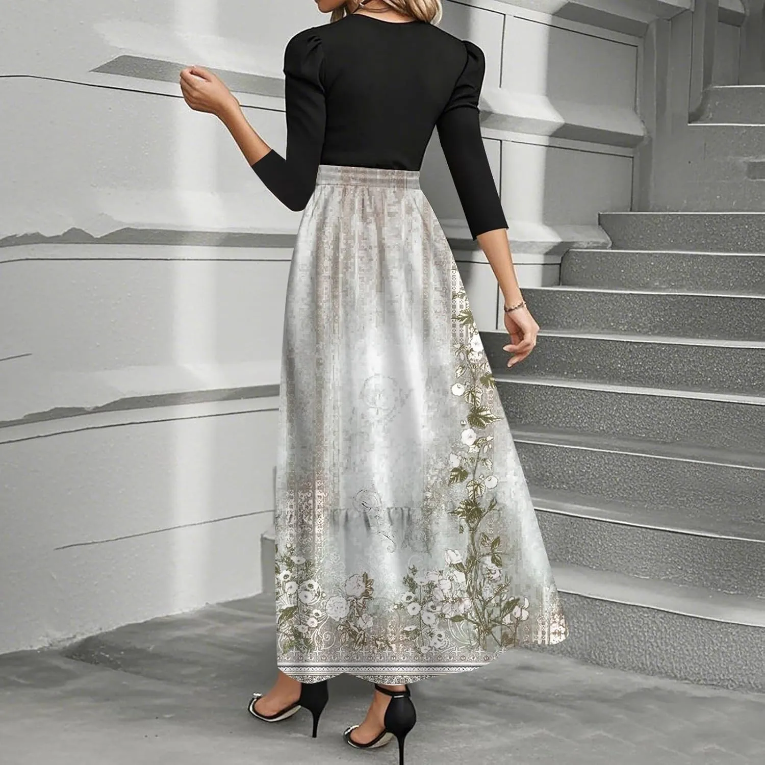 Summer Dresses for Women 2025 Elegant Classy 3/4 Length Sleeve Patchwork Flowy A Line Work Dresses Wedding Guest Wrap
