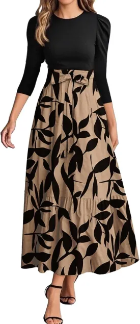 Summer Dresses for Women 2025 Elegant Classy 3/4 Length Sleeve Patchwork Flowy A Line Work Dresses Wedding Guest Wrap