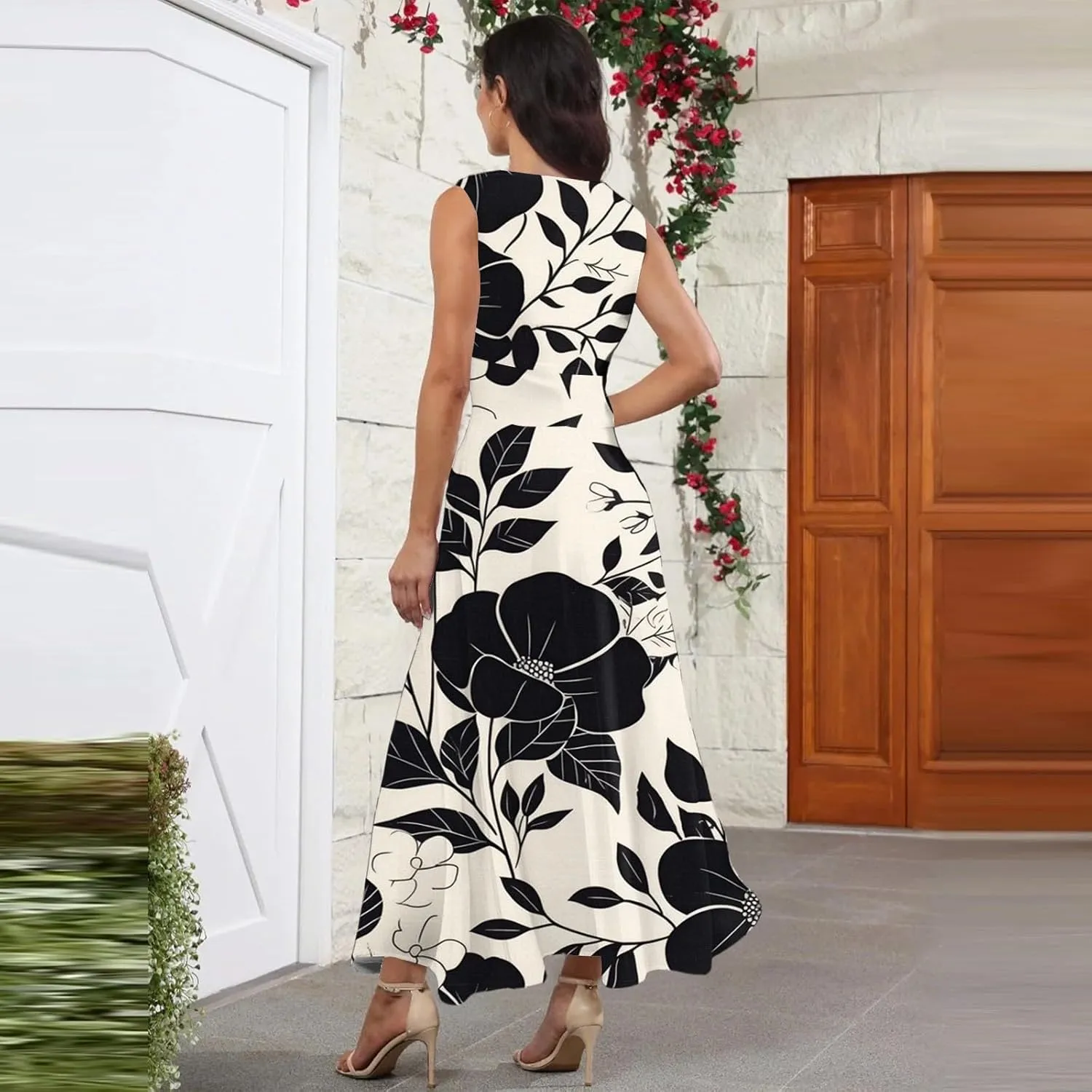 Summer Maxi Dresses for Women 2025 Trendy Elegant Sleeveless Deep V Neck Wrap Sundresses Boho Beach Flowy Long Dress