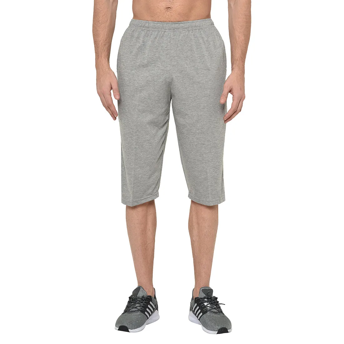Vimal Jonney Cotton Blended Regular Fit Grey 3/4th Capri For Men