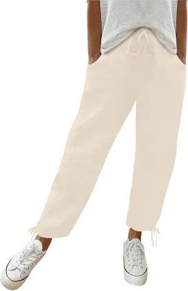 Women Linen Pants Pants Drawstring Striped with Pockets- Trousers Trendy Lounge Sweat Wide Leg Gauze for Women