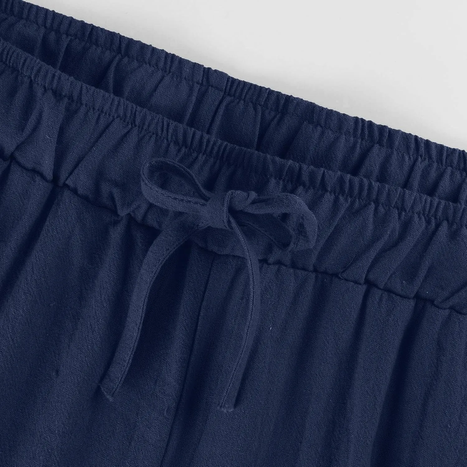 Women Summer Wide Leg Pants Drawstring Elastic High Waisted Lounge Pants Beach Casual Trousers with Pockets