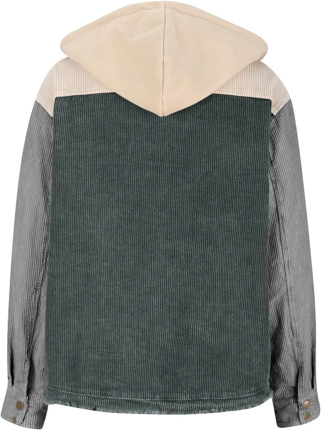 Women's Casual Corduroy Button Down Hooded Color Block Shirts Shackets Jacket Fall Winter Long Sleeve Coat Outwear