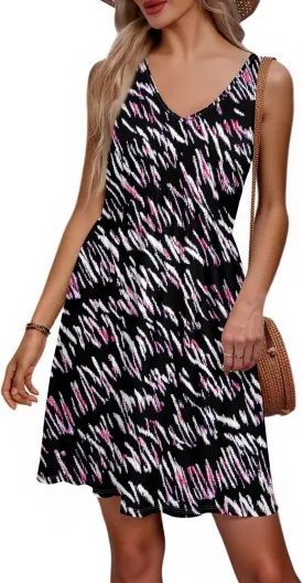 Womens Summer Dress 2025 Beach Vacation Loose V Neck Sleeveless Sundresses with Pockets Floral Tank Dresses