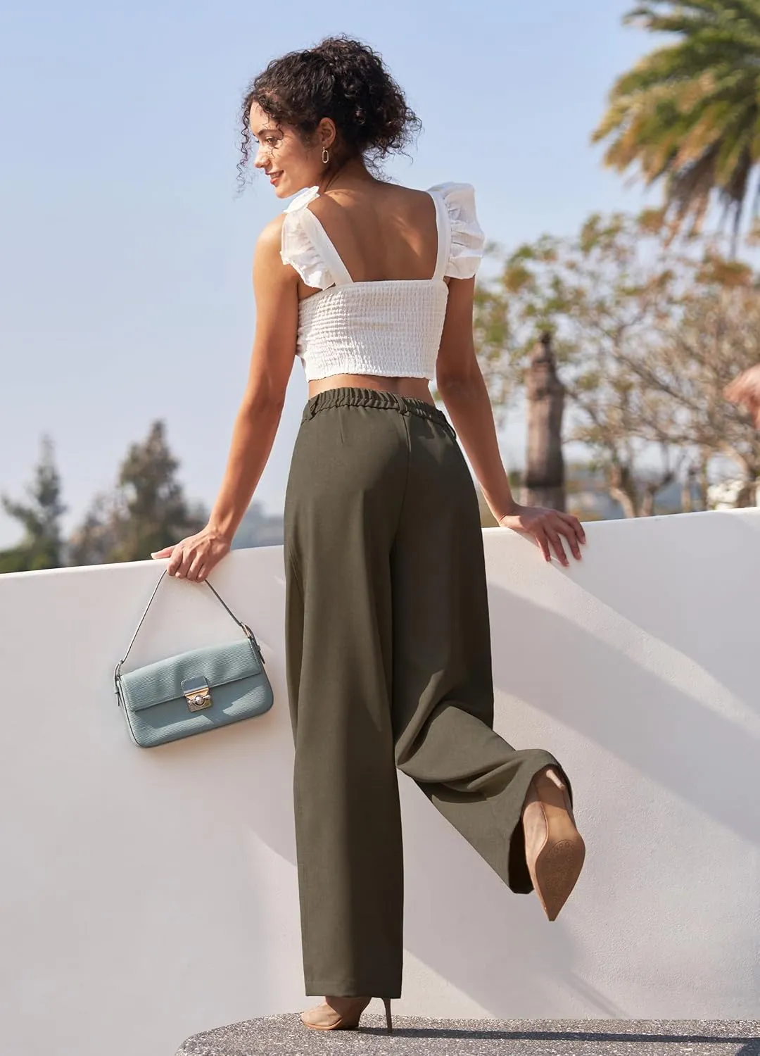 Women's Wide Leg Work Dress Pants High Waisted Casual Slacks Business Office Pants with Pockets 29"/31"