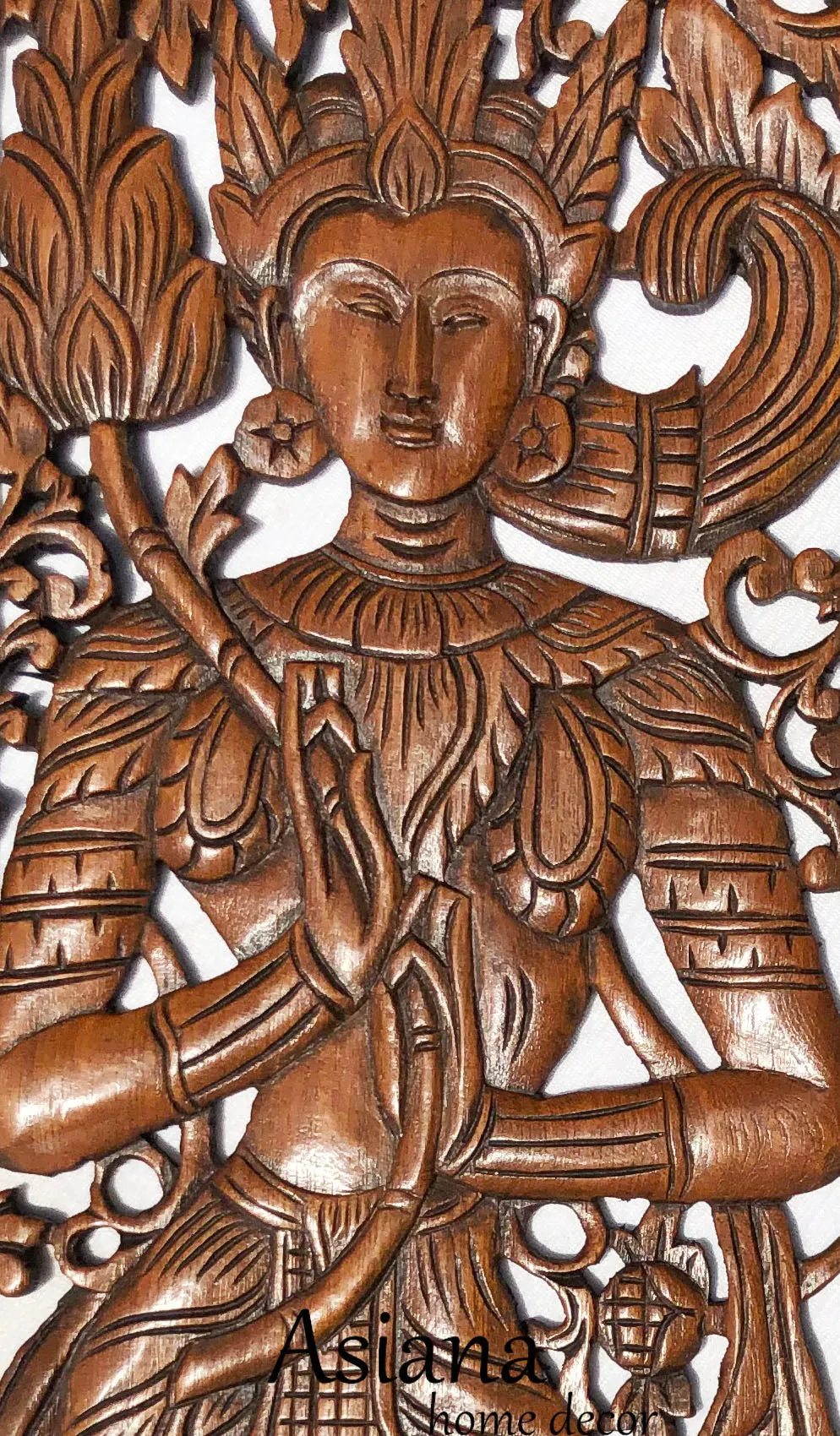 Wood Carved Wall Art. Large Carved Wood Panel. Thai Decorative Wood Panel. Wood Wall Sculpture. Asian Bali Home Decor. Lotus Flower Wall Decor. Dark Brown Finish 35.5"x13.5"x0.5" Set of 2